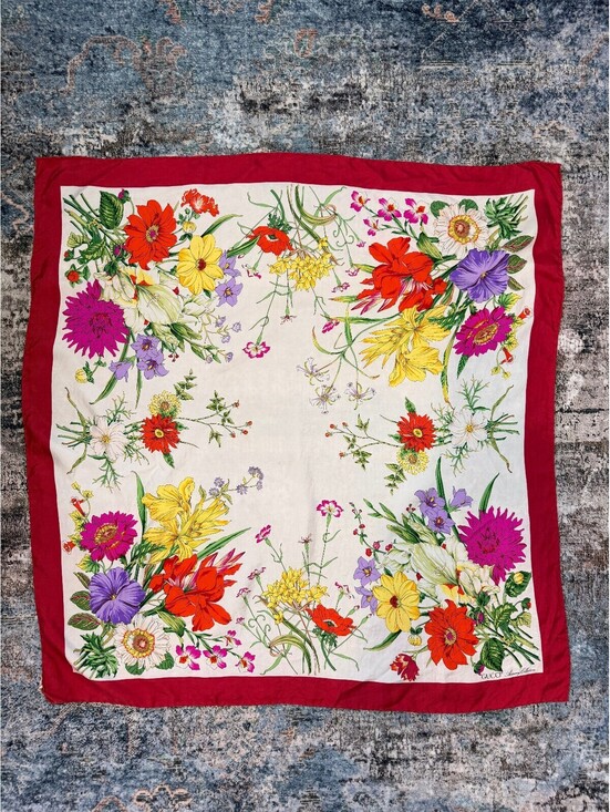 Gucci Accessories - Vintage Gucci Flora Silk Scarf Red Floral Accornero Italy 33" Square